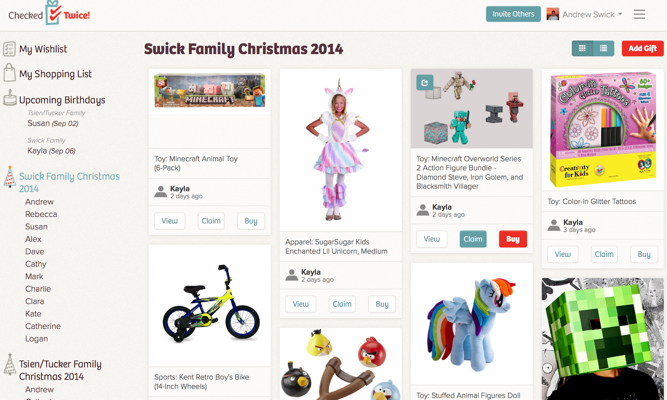 Family Christmas and Birthdays Wish List Product Screenshot